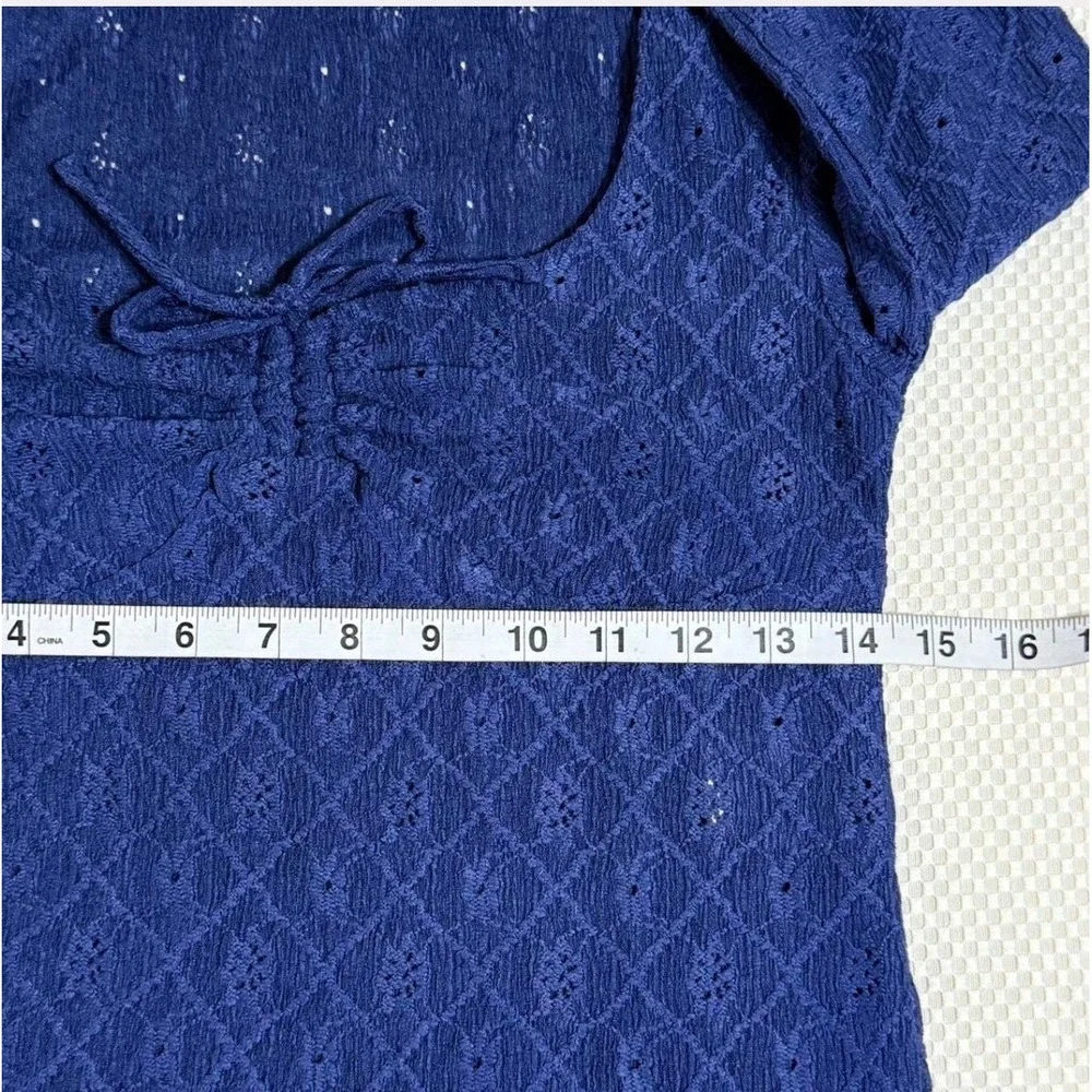 Cotton On Pointelle Tie Front Top Womens Small Navy Blue‎ Long Sleeve Fairycore